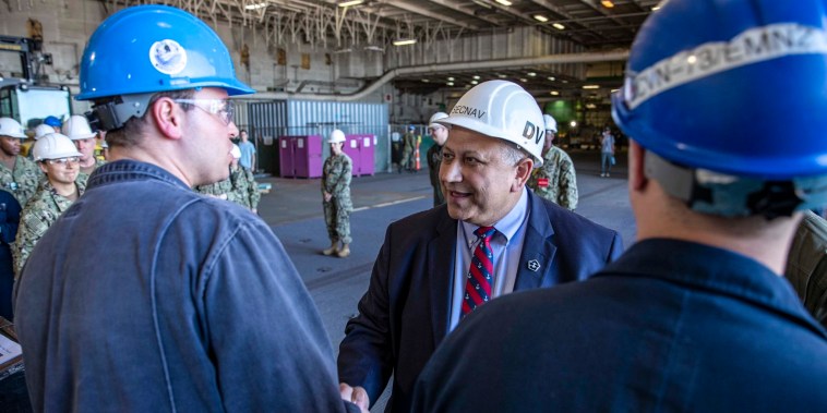 Secretary of the Navy Carlos Del Toro and Chief of Naval Operations Adm. Mike Gilday traveled to Newport News, Va., to meet with Sailors assigned to the Nimitz-class aircraft carrier USS George Washington.