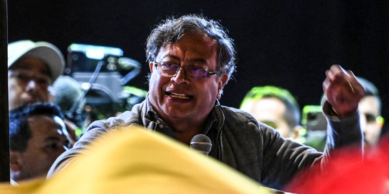 Colombian presidential left-wing candidate Gustavo Petro speaks during his closing campaign rally at the Bolivar square in Bogota on May 22, 2022.