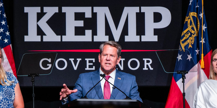 Georgia Gov. Brian Kemp, governor of Georgia, speaks during his election night party in Atlanta on May 24, 2022.