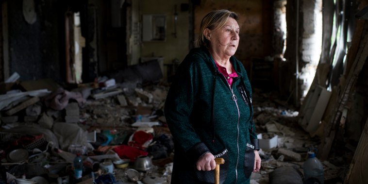 Svetlana Yeryomenko in her destroyed apartment at the site of a Russian strike on May 25, 2022 in Kharkiv, Ukraine.