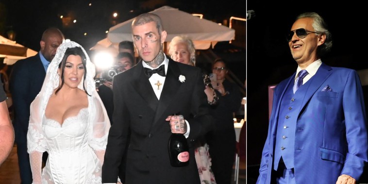 Kourtney Kardashian y Travis Barker en su boda de Portofino, Italia; Andrea Bocelli
