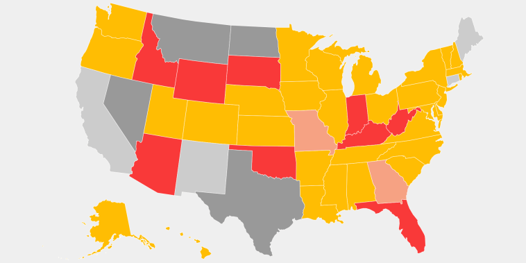 A map showing which states have pending legislation that would restrict abortion access.