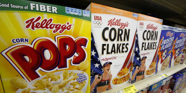 Kellogg's cereal is on display at a Pittsburgh grocery market, on July 18, 2012.