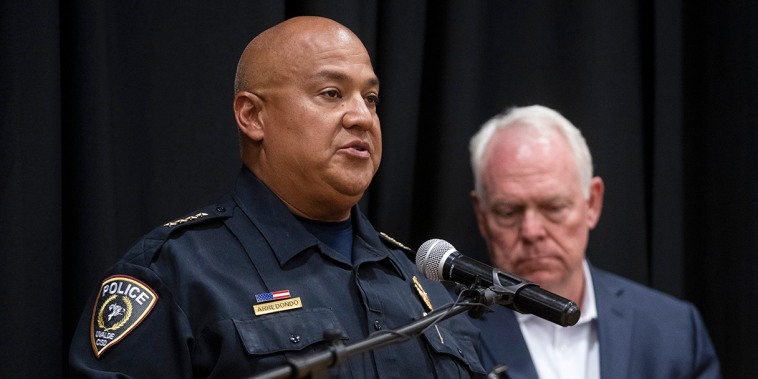 Image: Pete Arredondo speaks at a press conference following the shooting at Robb Elementary School in Uvalde, Texas on May 24, 2022.