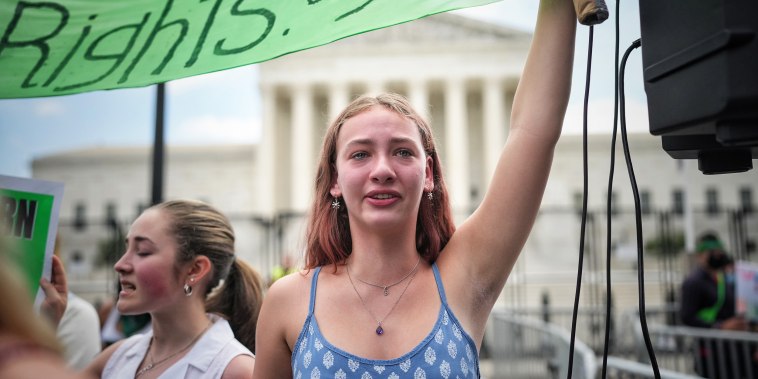 An abortion rights advocate cries outside the Supreme Court after the court announced they had overturned Roe v Wade on June 24, 2022.