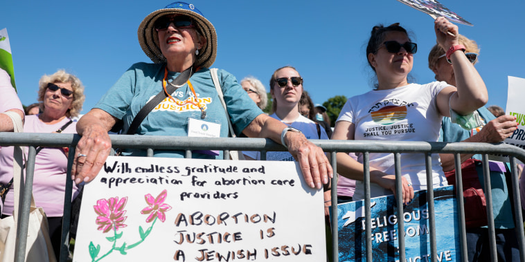 Protesters attend the "Jewish Rally for Abortion Justice" rally, hosted by the National Council of Jewish Women, on May 17, 2022,  in Washington, D.C.