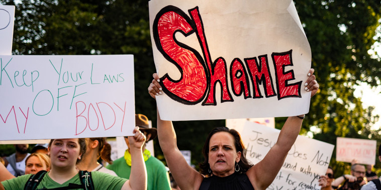 Abortion rights demonstrators protest outside the Supreme Court on June 25, 2022.