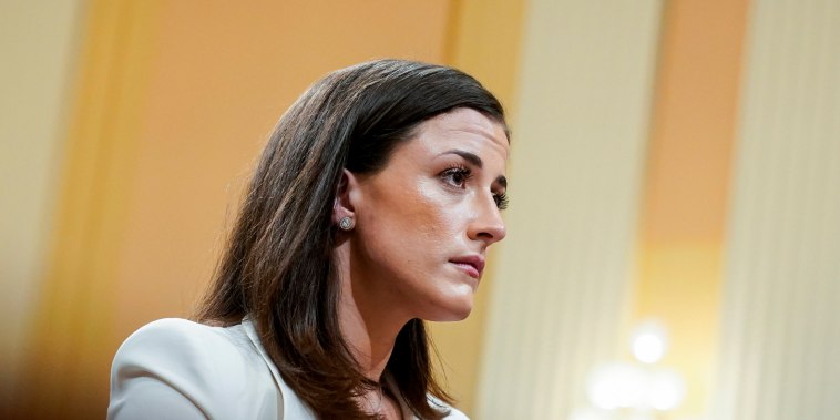 Cassidy Hutchinson, a top aide to former White House chief of staff Mark Meadows, testifies as the House select committee investigates the Jan. 6 attack on the U.S. Capitol on June 28, 2022.