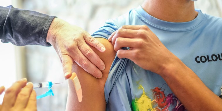 MILFORD, PENNSYLVANIA, UNITED STATES - 2021/05/12: A young man receives his Covid-19 vaccination at a vaccination clinic.
People receive the Moderna vaccine in Milford, Pennsylvania. (Photo by Preston Ehrler/SOPA Images/LightRocket via Getty Images)