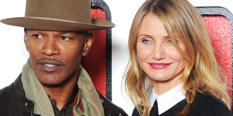LONDON, ENGLAND - DECEMBER 16:  (SUN NEWSPAPER OUT. MANDATORY CREDIT PHOTO BY DAVE J. HOGAN GETTY IMAGES REQUIRED) Jamie Foxx and Cameron Diaz attend a photocall for "Annie" at Corinthia Hotel London on December 16, 2014 in London, England.  (Photo by Dave J Hogan/Getty Images)