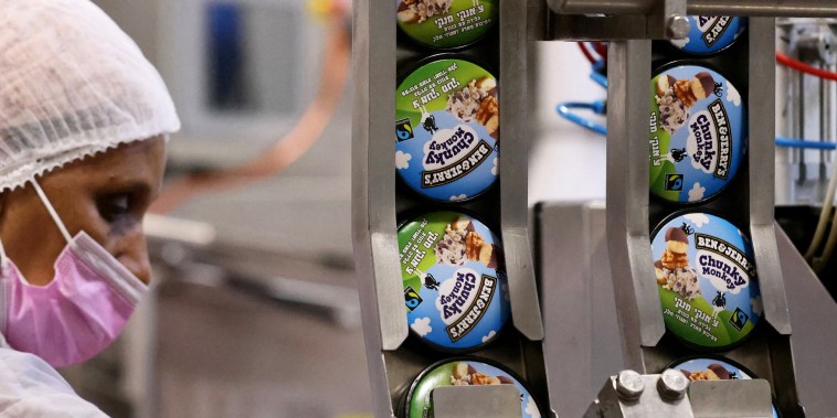 A employee works at a Ben & Jerry's factory