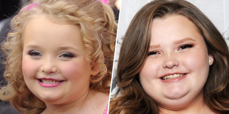 (L) Alana "Honey Boo Boo Child" Holler visits "Extra" at The Grove on January 20, 2012 in Los Angeles, California. 

(R) Honey Boo Boo visits Build Series to discuss 'Mama June: From Not to Hot' at Build Studio on June 11, 2018 in New York.