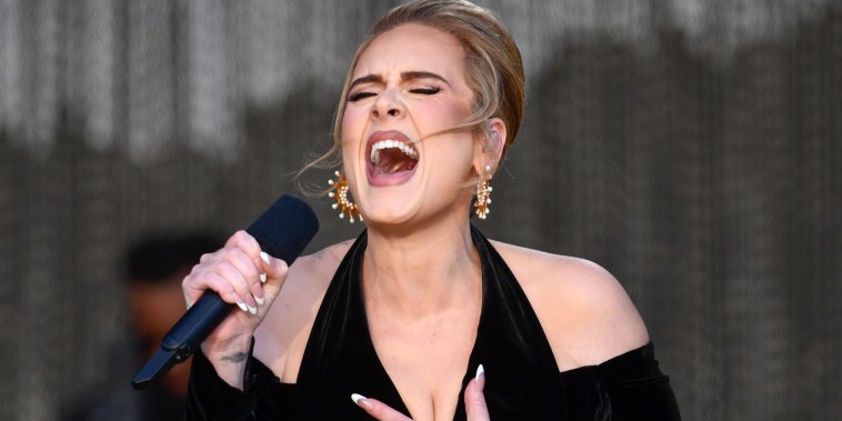 LONDON, ENGLAND - JULY 01: Adele performs on stage as American Express present BST Hyde Park in Hyde Park on July 01, 2022 in London, England. (Photo by Gareth Cattermole/Getty Images for Adele)