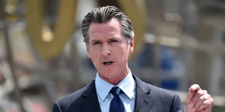California Governor Gavin Newsom at a press conference at Universal Studios Hollywood on June 15, 2021.