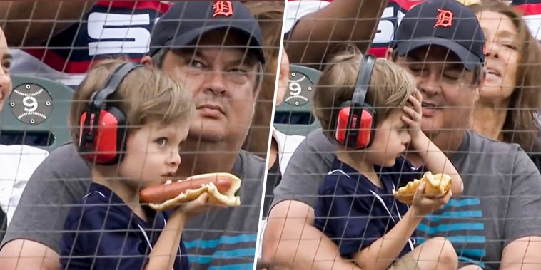 A young fan dropped his hot dog  at a Chicago White Sox game on August 14, 2022.