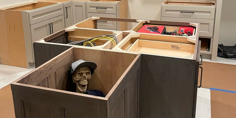 The lead carpenter for Callier & Thompson, a remodeling company in Manchester, Missouri, told TODAY Parents he was inspired by a meme he saw in a construction group about hiding a skeleton in unused cabinet space for future homeowners or demo crews to uncover.