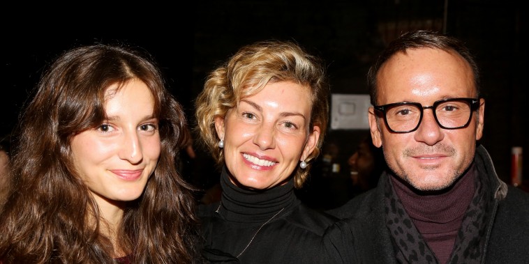 Audrey Caroline McGraw, left, mother Faith Hill and father Tim McGraw backstage at the Broadway musical "Moulin Rouge!" on Jan. 18, 2020.