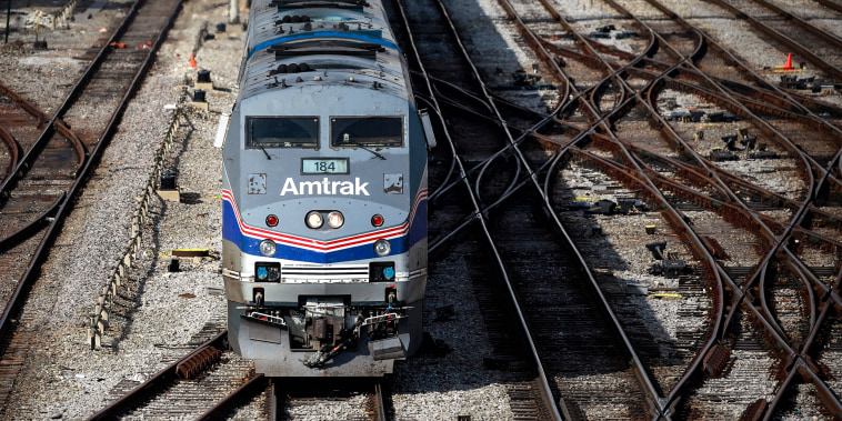 Amtrak's California Zephyr passenger train departs Chicago Union Station in Chicago on March 2, 2022.