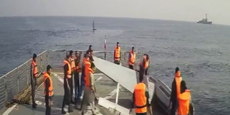 Image: Iranian state television showed what it said was a U.S. surveillance vessel that had been abandoned in the Red Sea and picked up by an Iranian ship. The U.S. says the Iranians seized two U.S. Saildrones and then released them four hours later.