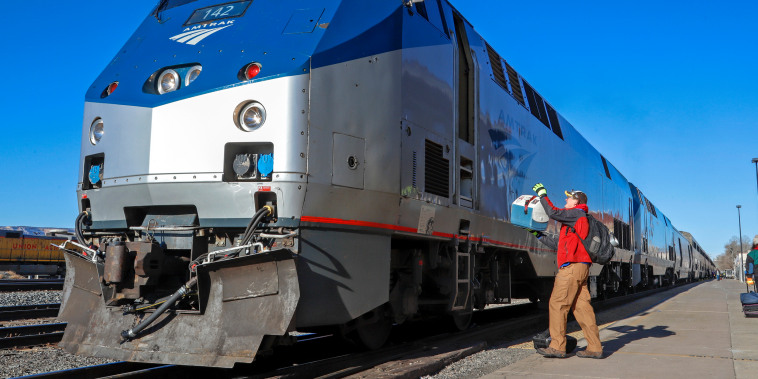 Amtrak's California Zephyr changes crews during a station stop eastbound at Grand Junction, Colo., in 2019.