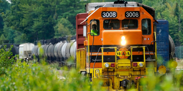 A freight train in Auburn, Maine, on Sept. 7, 2022.