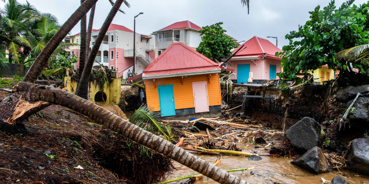 The aftermath of Tropical Storm Fiona in Capesterre-Belle-Eau, on the French island of Guadeloupe, on Sept. 17, 2018.