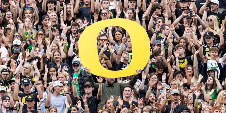 Fans of the Oregon Ducks cheer during the second half against the Brigham Young Cougars at Autzen Stadium on Sept. 17, 2022 in Eugene, Ore.