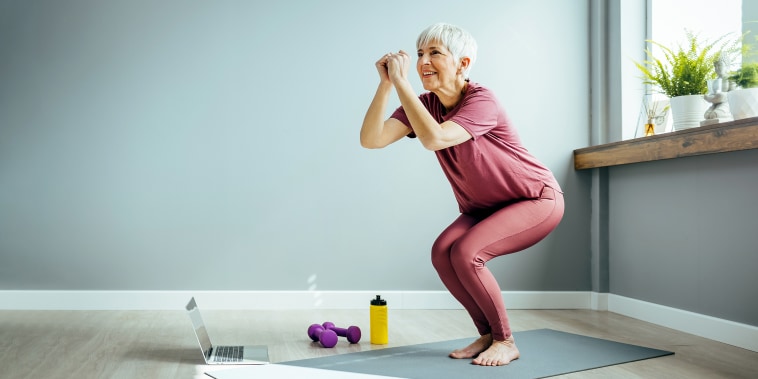 Senior woman doing balance exercise