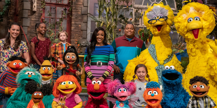Sesame Street cast pose for a picture