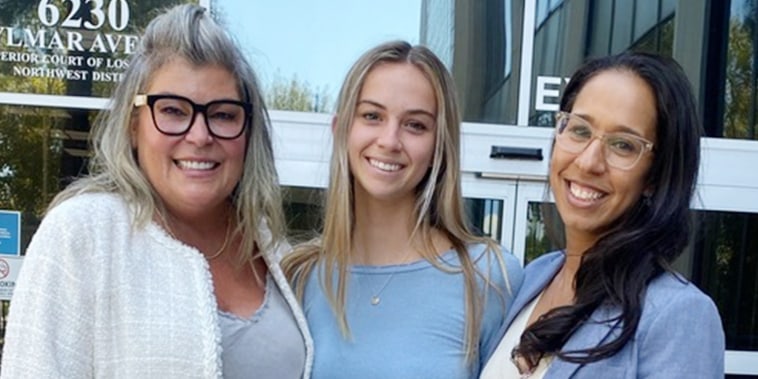Eleri Irons (center) successfully sued her former school in El Segundo, Calif., for failing to protect her from bullies. Depicted with attorney Christa Ramey (L) and co-counsel Siannah Collado (R).