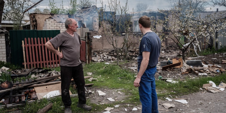 A destroyed house hit by a shelling in Lyman, Ukraine