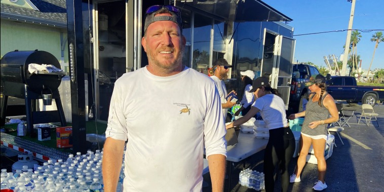 Chef Fritz Caraher of Fort Myers, Fla., has been feeding survivors of Hurricane Ian for free in a shopping center parking lot since almost immediately after the storm. "I’ve been doing charity events in town for 20 years,” he said. “We want to take care of the community that takes care of us.”