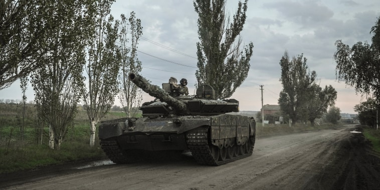 A Ukrainian tank on the way to Siversk in the Donetsk region on Oct. 1, 2022.