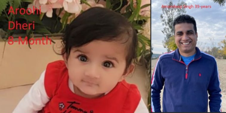 Aroohi Dheri, de 8 meses (izq.), Jasdeep Singh, de 36, (der. arriba) y Jasleen Kaur, de 27.