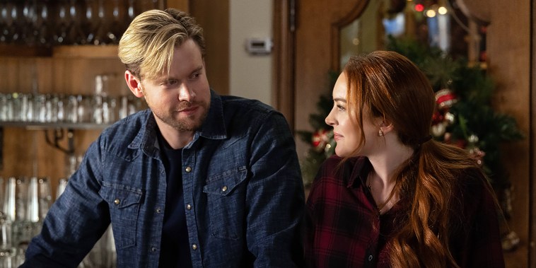 Falling For Christmas. (L to R) Chord Overstreet as Jake, Lindsay Lohan as Sierra in Falling For Christmas.