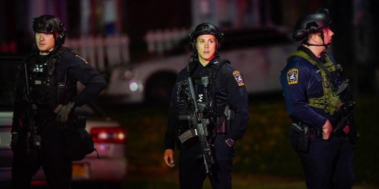 Police at the scene where two officers were shot, in Newark, N.J., on Nov. 1, 2022.