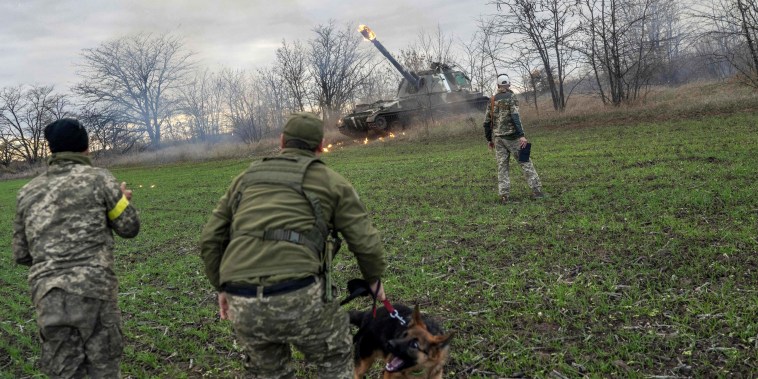 A Ukrainian artillery unit fires towards Kherson on Oct. 28, 2022.