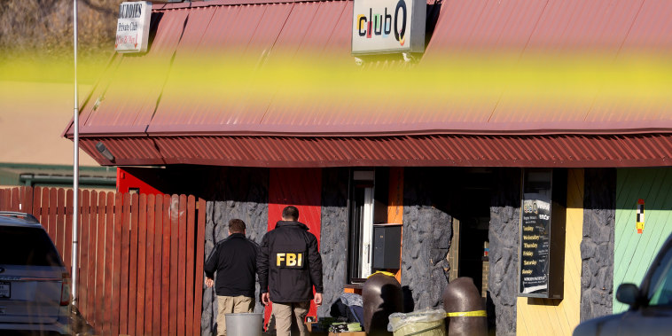 Local and federal law enforcement officials at the Club Q nightclub on Nov. 22, 2022 in Colorado Springs.