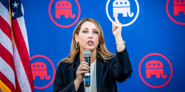 Republican National Committee Chairman Ronna McDaniel speaks during a rally ahead of the November elections in Newport Beach, Calif., on Sept. 26, 2022. 