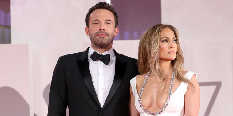 Ben Affleck and Jennifer Lopez attend the red carpet of the movie "The Last Duel" during the 78th Venice International Film Festival on September 10, 2021 in Venice, Italy. 
