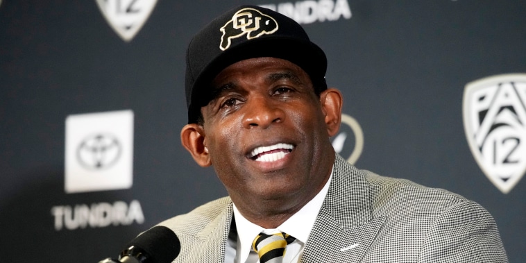 Image: Deion Sanders is introduced as the new head football coach at the University of Colorado on Dec. 4, 2022, in Boulder.