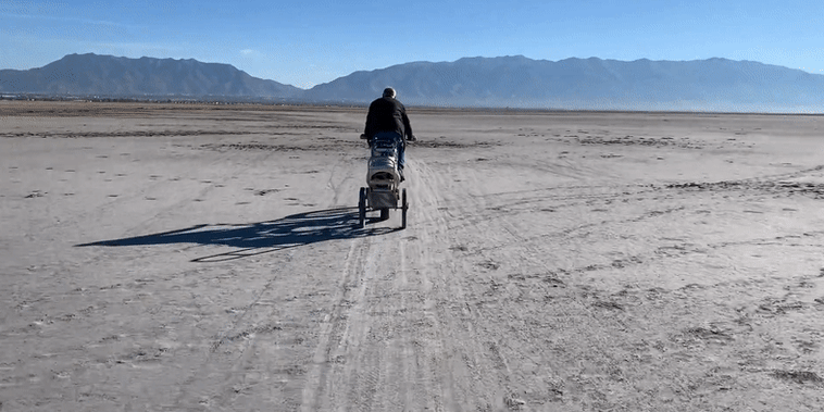 Gif of Kevin Perry riding his bike through the dry Salt Lake.