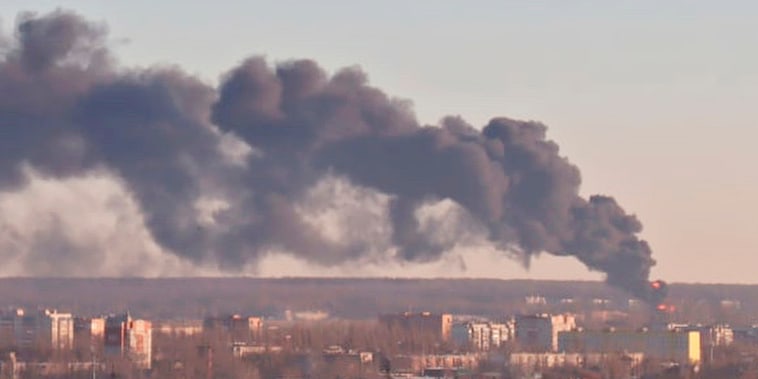 A fire that broke out at an airport in Russia's southern Kursk region that borders Ukraine was the result of a drone attack, the Kursk regional governor said Tuesday, a day after Moscow blamed Kyiv for drone strikes on two air bases deep inside Russia and launched a new wave of missile strikes on Ukrainian territory. 
