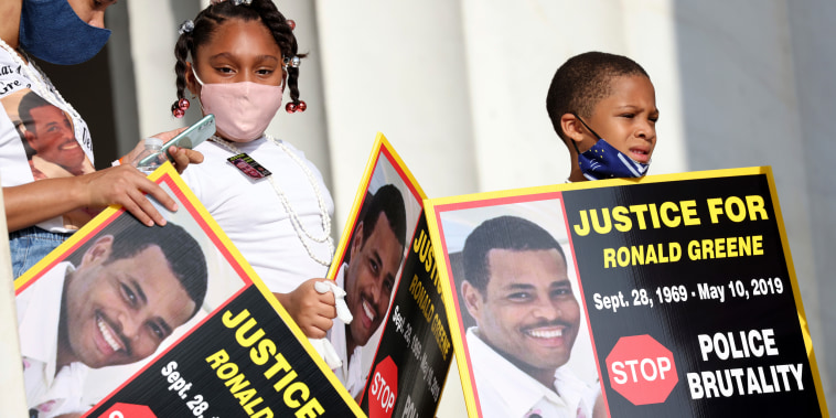 Family members of Ronald Greene  at a demonstration in Washington, D.C., in 2020.