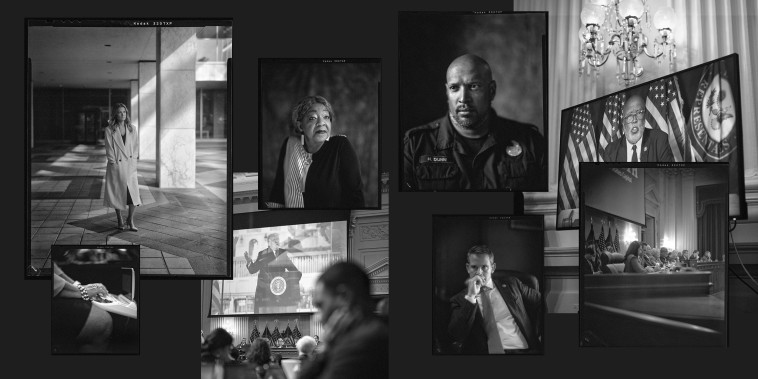 Images of witnesses, law enforcement, and Congress members part of the Jan. 6 Committee Hearings.