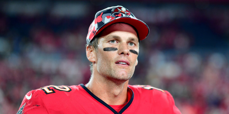 Tom Brady #12 of the Tampa Bay Buccaneers talks to the media after defeating the New Orleans Saints in the game at Raymond James Stadium on December 05, 2022 in Tampa, Florida. The Tampa Bay Buccaneers defeated the New Orleans Saints with a score of 17 to 16. 