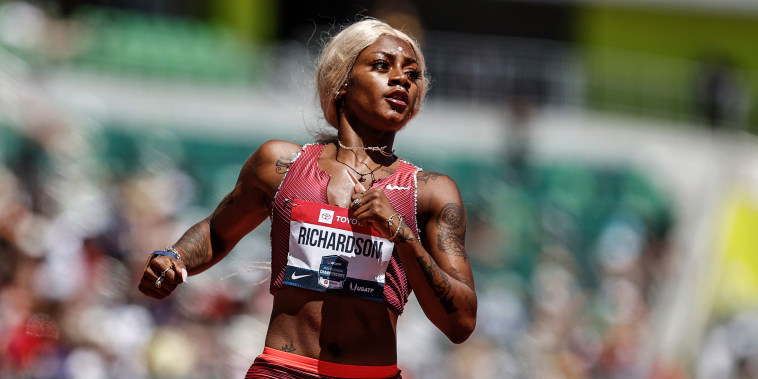 Sha'Carri Richardson competes in the women's 200 meter first round during the 2022 USATF Outdoor Championships at Hayward Field on June 25, 2022 in Eugene, Ore.