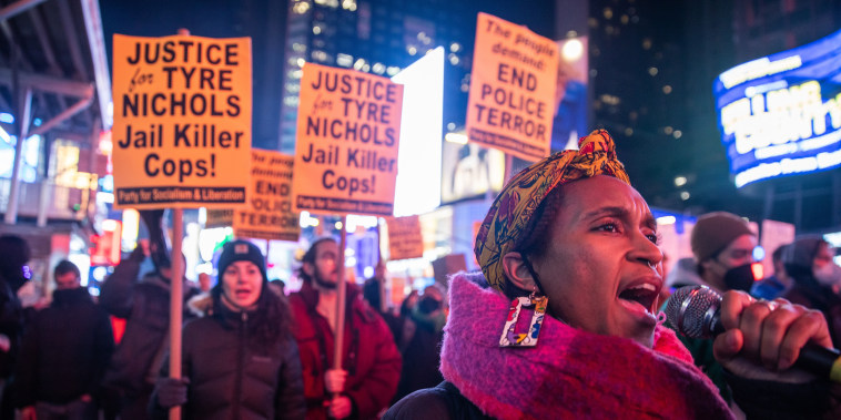 People protest for Justice for Tyre Nichols in New York, on Friday.
