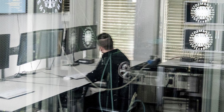 A computer scientist and hacker is interviewed in the server room of the German Federal Intelligence Service in Berlin on Feb. 25, 2021.