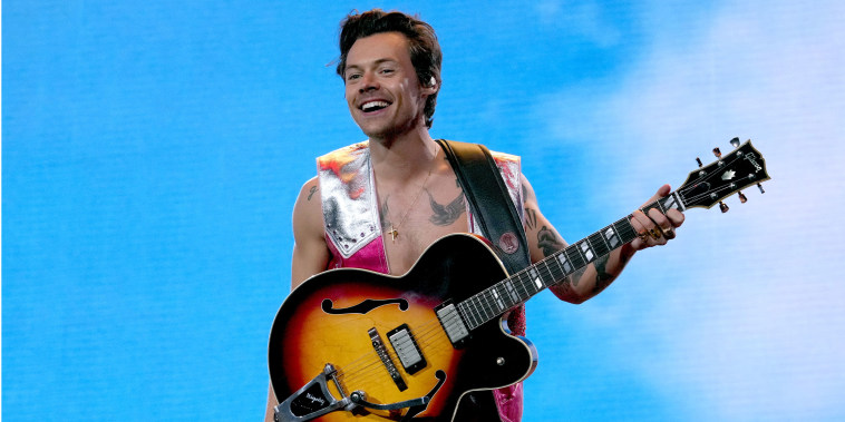 Harry Styles performs on the Coachella stage during the Coachella Valley Music and Arts Festival on April 22, 2022 in Indio, California.